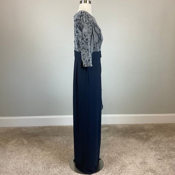 JS Collections Embroidered Chiffon Evening Gown Blue Size 6 Formal Dress - Picture 6 of 12